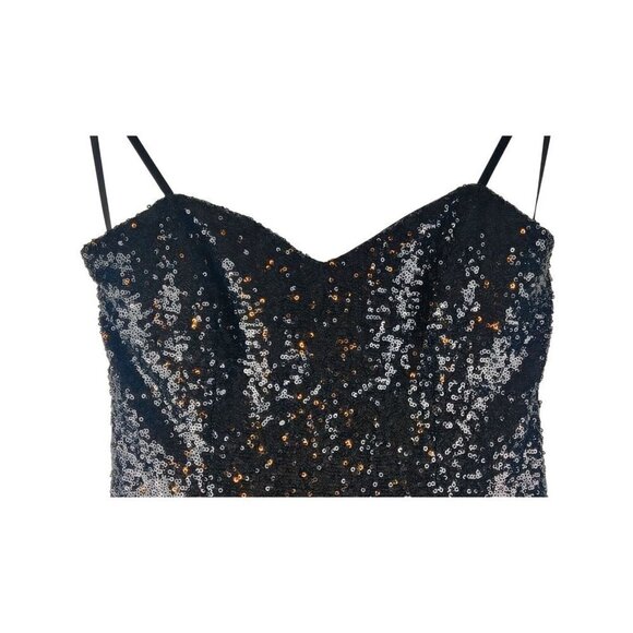 Black Sequin Sparkle Mini Cocktail Dress 7/8 Windsor Skater Spaghetti Straps - Picture 4 of 10